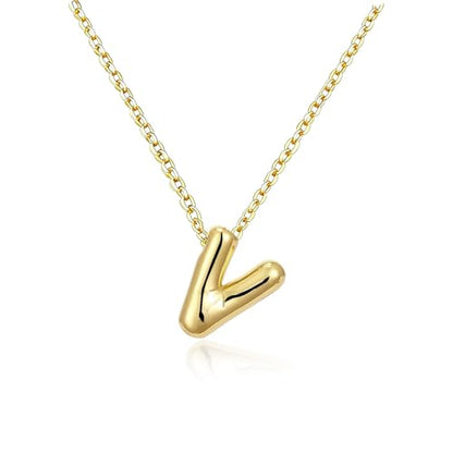 Gold Initial Necklace for Teen Girls Women Letter necklaces Jewelry Gifts | Gifts for Girls Women, Teen Girl Gifts Trendy Stuff, Bubble Letter Pendant Necklace - style: V