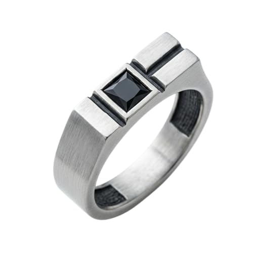 Minimalist Signet Ring 925 Sterling Silver Square Black Gemstone for Men | Handcrafted to order in 60+ sizes, solid silver with a matte brushed finish, modern geometric design with square black stone