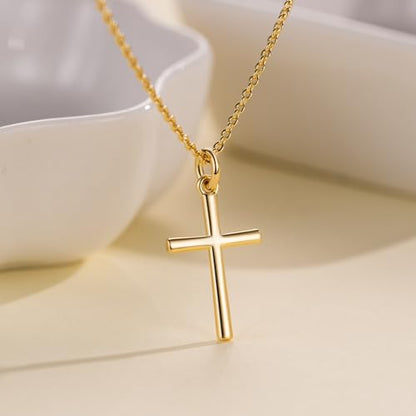 AMELINE Cross Necklace for Women 14K Gold Cross Necklace for Women | Gold Cross Necklaces for Women Gold Cross Chain Minimalist Pendant Small Necklace for Women Jewelry 45+5 cm