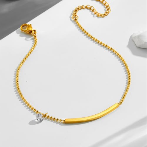 Dainty Gold Anklets for Women Stainless Steel Simple Ankle Bracelets Summer Beach Foot Chain Jewelry Gift - color: Smile CZ