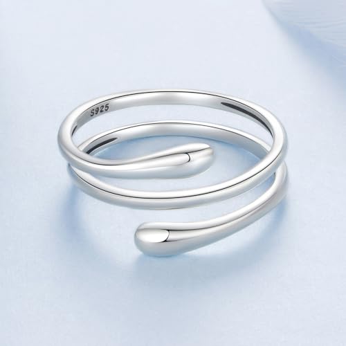 MUNDELL 925 Sterling Silver Simple Multi-layer Leaf Adjustable Ring Green Lucky Leaves Statement Ring for Women Promise Ring Fine Jewelry - color: Silver White