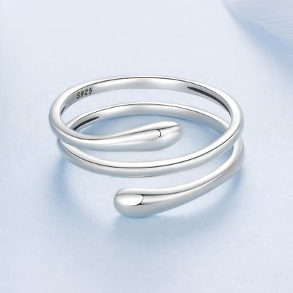 MUNDELL 925 Sterling Silver Simple Multi-layer Leaf Adjustable Ring Green Lucky Leaves Statement Ring for Women Promise Ring Fine Jewelry - color: Silver White