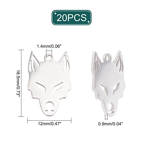 UNICRAFTALE 20pcs Wolf Pattern Charms Stainless Steel Pendants Metal Animal Charm for Bracelets Necklaces Jewelry Making, Stainless Steel Color, Hole 1.4mm - size: 18.5mm long