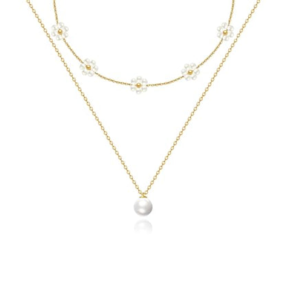 HERIER Gold Jewelry Set for Women - Dainty 14K Gold/Silver Plated Pearl Choker Necklace, Drop Earrings & Bracelets - Wedding Trendy Pearl Jewelry Gift - color: Daisy Pearl Set-Gold