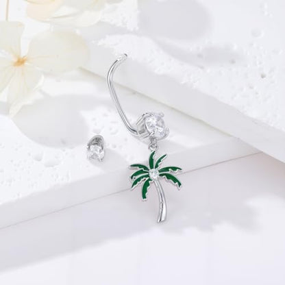 Belly Button Rings 925 Sterling Silver Belly Piercing Jewelry Hypoallergenic Navel Rings Gifts for Women - style: Palm Tree