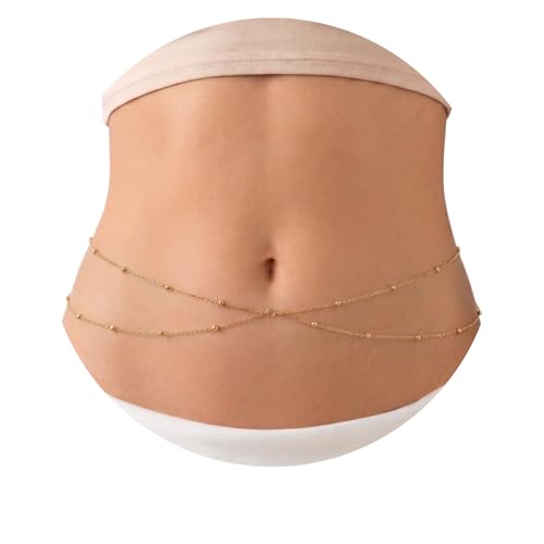 Gold Belly Waist Chain for Women | Layered Belly 14K Gold Plated Chain Adjustable Bikini Belly Beads Body Chain Waterproof | Jewelry Gift - color: Style 3