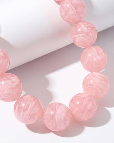 Chunky Beaded Choker Necklace for Women Boho Statement Necklace with Large Pearl Blue Brown Tone Resin Beads Summer Beach Jewelry Gifts - color: Pink