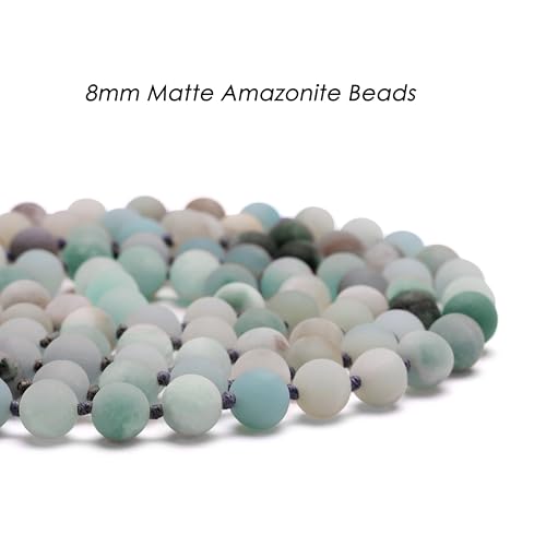 Aobei Pearl 8mm Round Natural Amazonite/Irregular Turquoise Long Beaded Necklace Wrap Bracelet Handmade Gemstone Jewelry for Women Men - style: Amazonite-47"