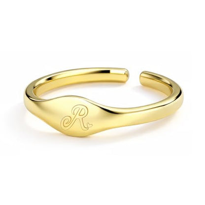 Initial Rings for Women Men - Dainty 14K Gold Plated Signet Rings, Open Adjustable Letter & Heart Ring Jewelry, Christmas Stocking Stuffers Birthday Gifts for Women - style: R