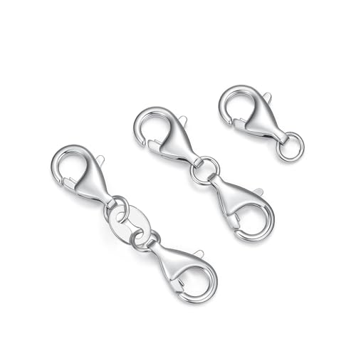 925 Sterling Silver Lobster Clasp for DIY Necklace Bracelet Jewelry Making, Double Spring Clasp with Closed Jump Rings, Necklace Extender Clasp Connector Bracelet Extension (Style 4) - style: Style 4