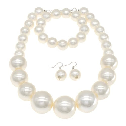 utop JNF Hand made Pearl Statement Necklace for Women Rhinestone Multilayer Crystal Necklaces Chunky Pearl Necklace Large Pearl Necklace and Earrings Set for Mother Mom's gift - color: white pearl necklace