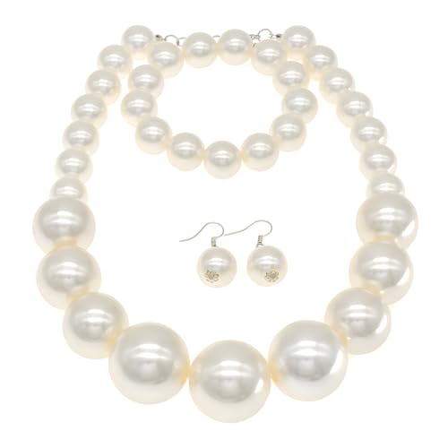 utop JNF Hand made Pearl Statement Necklace for Women Rhinestone Multilayer Crystal Necklaces Chunky Pearl Necklace Large Pearl Necklace and Earrings Set for Mother Mom's gift - color: white pearl necklace