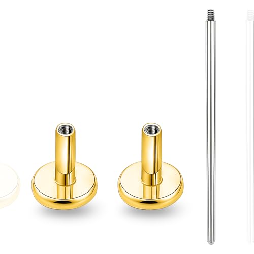 limerencia 16G/18G Hypoallergenic Internal Threaded Titanium Bar Post Replacement,Flat Back Stud Earrings Post Medusa Helix Couch Labret Bar for Women Men Sensitive Ears(A Pair) - color: gold tone, size: 16G-5mm