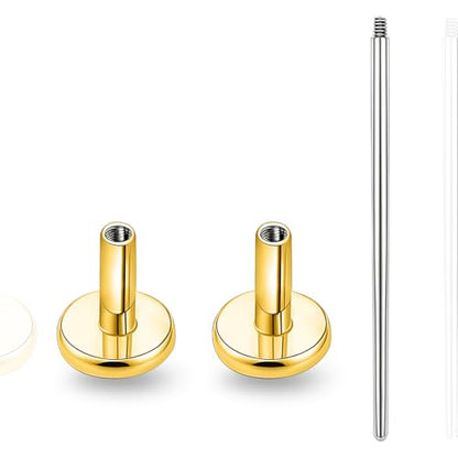 limerencia 16G/18G Hypoallergenic Internal Threaded Titanium Bar Post Replacement,Flat Back Stud Earrings Post Medusa Helix Couch Labret Bar for Women Men Sensitive Ears(A Pair) - color: gold tone, size: 16G-5mm