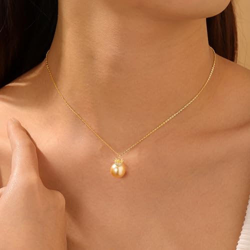 S925 Sterling Silver Dainty Peral Necklaces for Women 18K Gold Plated Pearl Bar Drop Pendant Choker Necklace Y-Shaped Adjustable Chain Hypoallergenic Womens Jewelry Gifts Fashion Accessories - color: Gold-CZ Crown