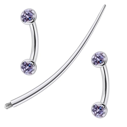 F136 Titanium 16g 6/8/10mm Eyebrow/Rook/Snug/Vertical-Labret/VCH/Snake-Eyes/Anti-Tragus/Christina/Daith/Belly-Button/Bridge/Hood/Surface Curved Barbell Piercing Jewelry for Women Men - color: Purple, size: 6 mm (1/4 in)