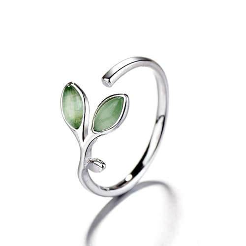 Adjustable Leaf Stackable Rings for Women Cubic Zirconia Stones Blue Leaves Purple Flower Open Band Stacking Finger Sliver Rings Fashion Plant Floral Aesthetic CZ Jewelry - color: stone leaf