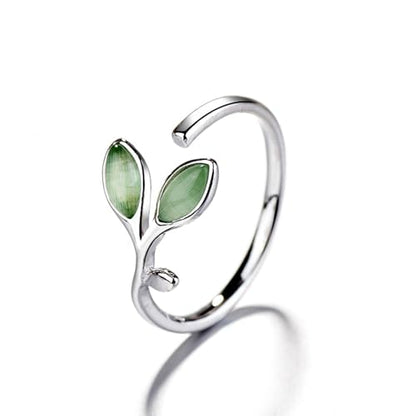 Adjustable Leaf Stackable Rings for Women Cubic Zirconia Stones Blue Leaves Purple Flower Open Band Stacking Finger Sliver Rings Fashion Plant Floral Aesthetic CZ Jewelry - color: stone leaf