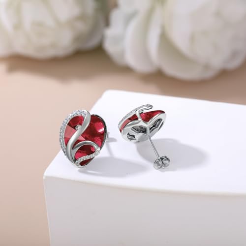 Butterfly Heart Birthstone Crystal Stud Earrings for Women S925 Sterling Silver Heart Birthstone Studs Birthday Gifts for Wife Mother Daughter Girlfriend Mom - color: 01-January