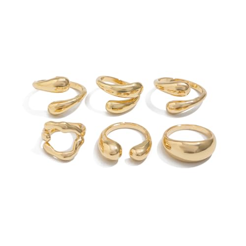 Stackable Rings for Women Chunky Gold Rings Stacking Ring Set Knuckle Rings for Women Statement Jewelry Gifts for Women - color: Gold Thick Gold Stacked Ring
