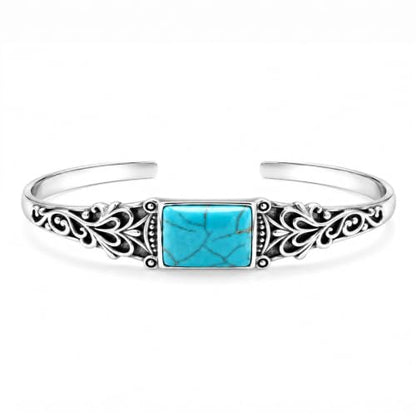 Native American Genuine Turquoise Cuff Bracelet for Women, 925 Sterling Silver Turquoise Boho Bangle, Adjustable Open Cuff Fits 6-7.5 Inches - style: Rectangle Turquoise