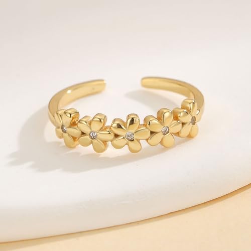 925 Sterling Silver Daisy Toe Ring for Women | 14K Gold Plated Flowers Green CZ Band Open Foot Ring Adjustable Toe Ring Elegant Summer Beach Foot Jewelry Wedding Gifts - color: Daisy