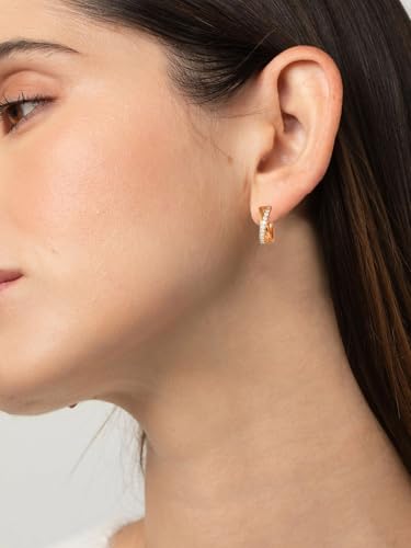 Women's Huggie Hoops with Birthstone 925 Sterling Silver Huggie Stud Hypoallergenic 14K Gold Plated Moissanite Earrings -Emerald Sapphire Ruby Hoop Earrings, Size 20 25mm - color: B -Rose Gold CZ, size: 20mm (0.78 Inch)