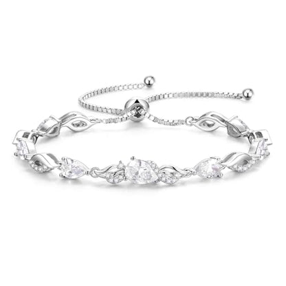 FANCIME Birthstone Teardrop Tennis Bracelet for Women, Sterling Silver 9x7mm main Gemstone Bolo Adjustable Chain Bracelet Fine Jewelry Birthday Gifts for Women Mom Wife Her - color: 04-CZ