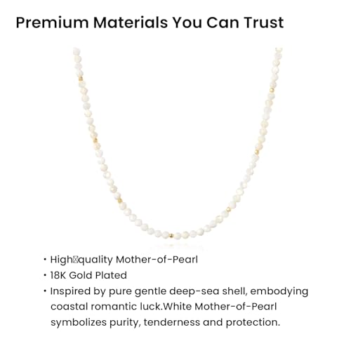 ARSIS Genuine Beaded Gemstone Necklace for Women, Colorful Natural Stone Handmade Bead Choker, Personalized Birthstone Necklace, Boho Summer Beach Necklace Layering Stackable Jewelry Gift - color: Mother of Pearl (April)