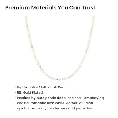 ARSIS Genuine Beaded Gemstone Necklace for Women, Colorful Natural Stone Handmade Bead Choker, Personalized Birthstone Necklace, Boho Summer Beach Necklace Layering Stackable Jewelry Gift - color: Mother of Pearl (April)