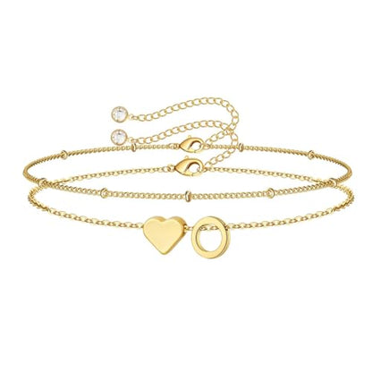 M MOOHAM Initial Bracelets for Teen Girls - 14K-Gold-Plated Heart Initial A-Z Bracelets for Women Girl Jewelry Gifts Trendy, Dainty Gold Bracelet Letter Bracelet Birthday Gifts for Women Girls Her - color: Gold-Plated, style: O