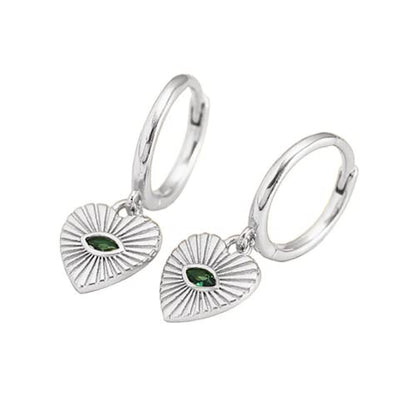 Heart Evil Eye Dangle Small Hoop Earrings for Women Girls 925 Sterling Silver Green CZ Eyes Charms Drop Dangling Huggie Hoops Cartilage Cuff Hypoallergenic Earring Gifts Birthday Christmas Valentine - color: Silver