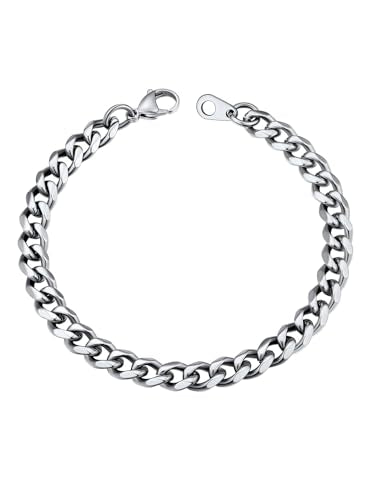 U7 Link Bracelets for Men, Cuban Link/Rope/Watch Band Solid Bracelet, Silver Black Gold Color Wrist Bracelet 3/6/9/12/15mm Width, 6.5/7.5/8.3 Inch Length, Hand Chain Jewelry for Mens Women - color: Cuban-Silver, size: 6mm, 8.3 inches