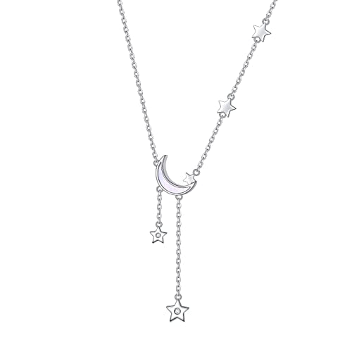 Ladytree 925 Sterling Silver Jewelry Crescent Moon and Star Pendant Necklace - style: Five Stars and Moon