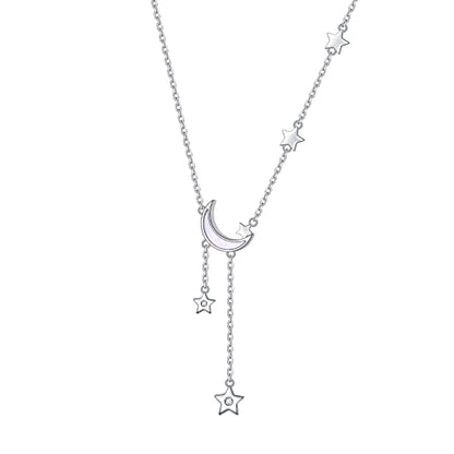 Ladytree 925 Sterling Silver Jewelry Crescent Moon and Star Pendant Necklace - style: Five Stars and Moon