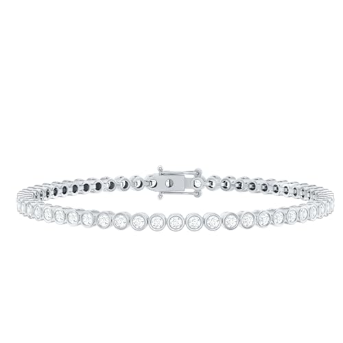 Bezel Set Moissanite Tennis Bracelet for Women, D-Vs1 Quality - style: 10K White Gold