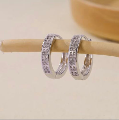 925 Sterling Silver Womens Cubic Zirconia Two-row Huggie Hoop Earrings Hoop Earring for Women