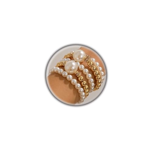 GIGB PBDK Chunky Pearl Bracelets for Women Stackable Gold Pearl Beaded Stretch Bracelets Exaggerated Big Pearl Ball Bracelet Set Trendy Birthday Jewelry Gifts - color: Gold