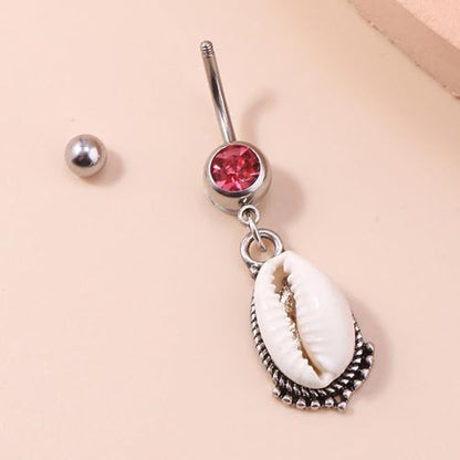 Silver Belly Button Ring Crystal Spider Dangle Belly Ring Sparkly Cubic Zirconia Insect Navel Ring Surgical Steel Belly Navel Piercing Jewelry for Women Girls - style: shell