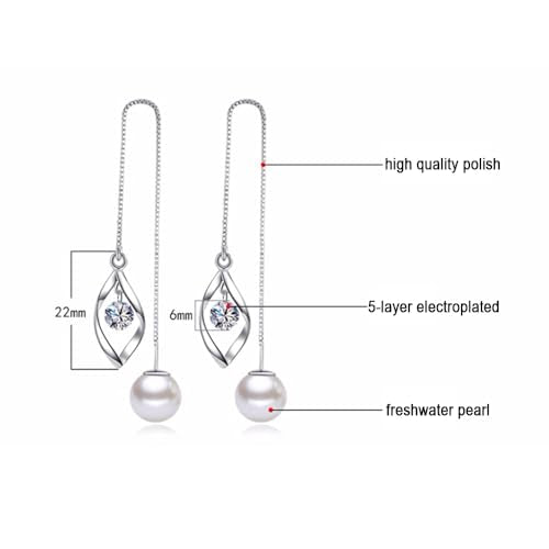925 Sterling Silver Dangle Earrings with Charms Heart, Water drop, Moon, Star Long Drop Earring for Women Jewelry Gifts Hypoallergenic - color: waterdrop+pearl