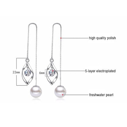 925 Sterling Silver Dangle Earrings with Charms Heart, Water drop, Moon, Star Long Drop Earring for Women Jewelry Gifts Hypoallergenic - color: waterdrop+pearl