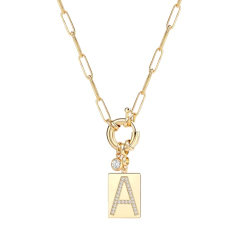 Mint & Lily Gold Initial Necklace for Women – 18K Gold Plated 24” Paperclip Chain with Sparkling Letter Pendant | 18K Gold Plated Personalized Letter Charm w/ Cubic Zirconia, Paperclip Chain, Tarnish-Resistant, Dainty Jewelry Gift for Her - style: Letter: