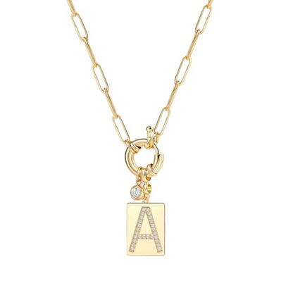 Mint & Lily Gold Initial Necklace for Women – 18K Gold Plated 24” Paperclip Chain with Sparkling Letter Pendant | 18K Gold Plated Personalized Letter Charm w/ Cubic Zirconia, Paperclip Chain, Tarnish-Resistant, Dainty Jewelry Gift for Her - style: Letter: