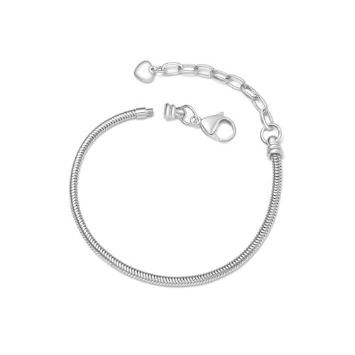 GNOCE Stainless Steel Snake Chain Charm Bracelet W/Safety Gift for Women - color: Adjustable