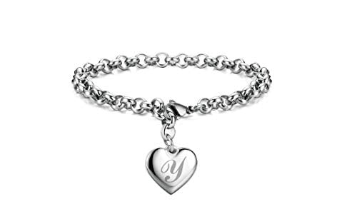 Monily Birthday Gifts for Women Initial Charm Bracelets for Women Letters Alphabet Heart Bracelet for Women - color: Y: Heart