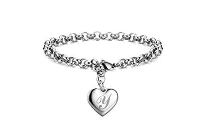 Monily Birthday Gifts for Women Initial Charm Bracelets for Women Letters Alphabet Heart Bracelet for Women - color: Y: Heart