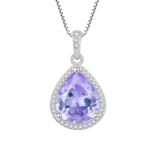 FJ Teardrop Pendant Necklace 925 Sterling Silver Birthstone Jewelry for Women - color: 06 June-Alexandrite-1