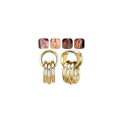 1 Pair Ear Guages with Rings 316L Stainless Steel Saddle Plugs for Ears Hypoallergenic Hoop Earrings Weights Stretchers Ears Tunnels Expander Piercing 0G 00G 1/2" 9/16" - color: Gold;1/2"(12mm)