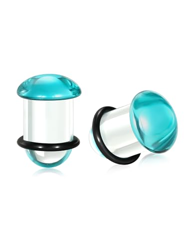 Aumeo One Pair Glass Gauges for Ears Single Flare Glass Plugs for Women and Men - color: Blue, size: 11mm