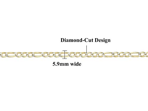 925 Sterling Silver Men's 2 Tone 5.9mm Diamond-Cut Figaro Chain Link Bracelet Made in Italy